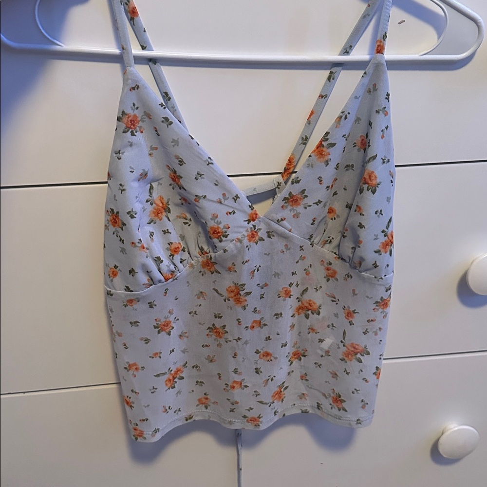 Wild Fable Light Blue Floral Crop Top - Picture 4 of 4